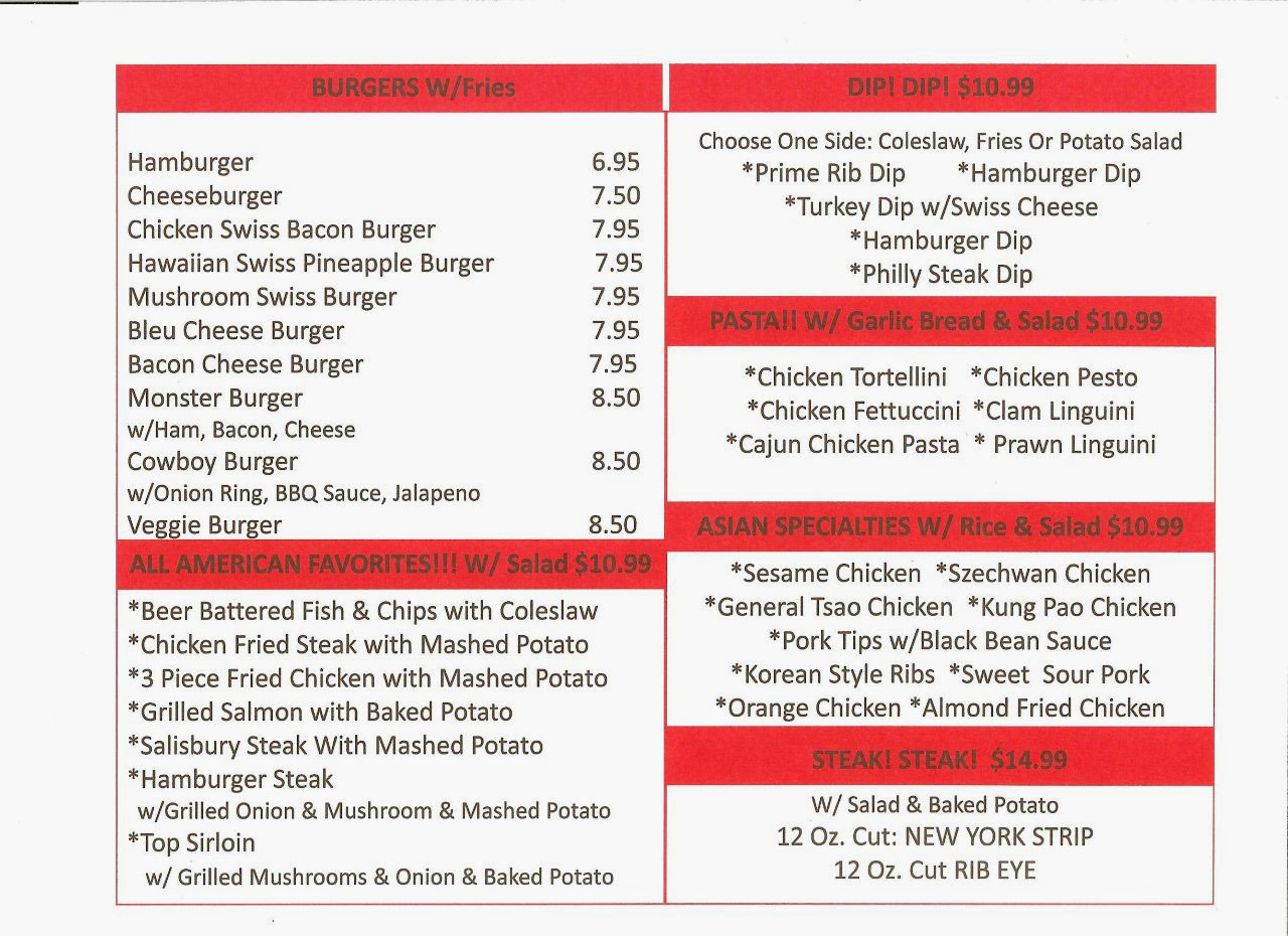 Llate night vittles Friday and Saturday night menu at the Little Red Hen